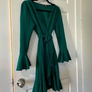 Emerald Green front tie slit dress